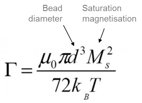 Expression to calculate ration between dipolar magnetic interaction energy and thermal agitation in magnetic bead separation